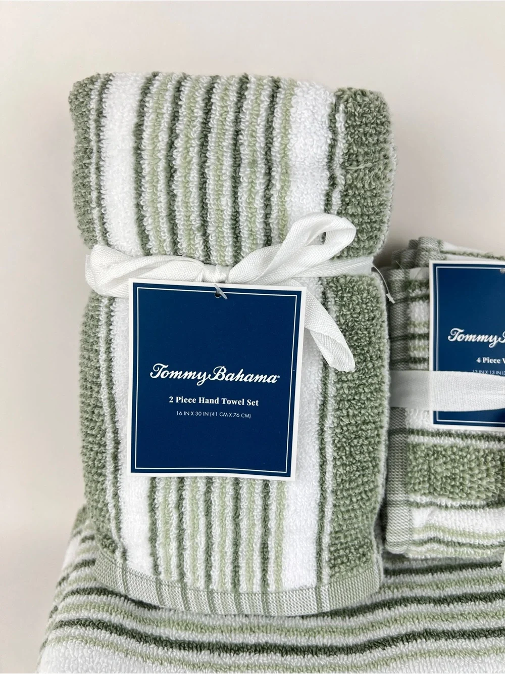 Tommy Bahama Bath Towels Riviera Sage Green White Striped Soft Cotton 8 Pc NEW
